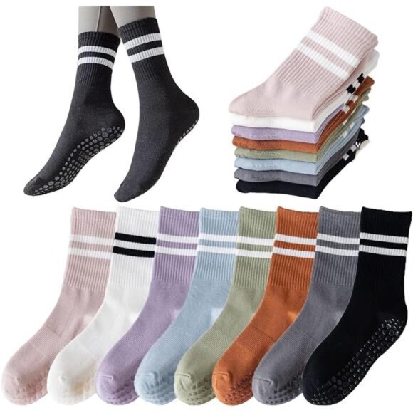 8 Pairs Long Yoga Socks with Grip for Women Anti Skid Gripper Socks No Slip Sock - Picture 1 of 7